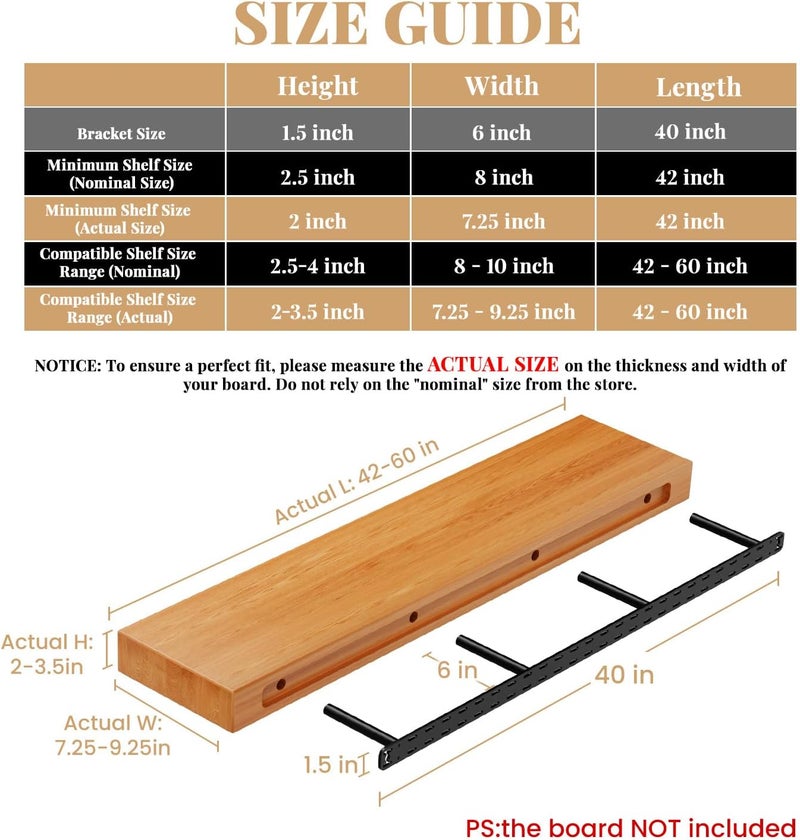 Craftersmark 2pcs Floating Shelf Hardware Heavy Duty Hidden Shelf Brackets Support,Wall Mounting Invisible Floating Shelves Bracket with Jig (40" x 6" x 1.5") - Image 2